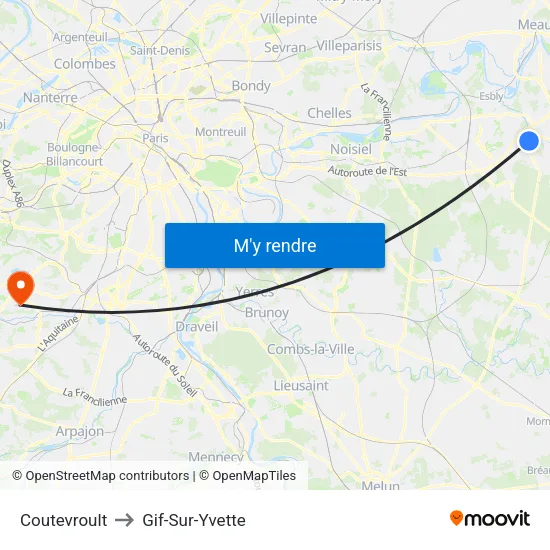 Coutevroult to Gif-Sur-Yvette map