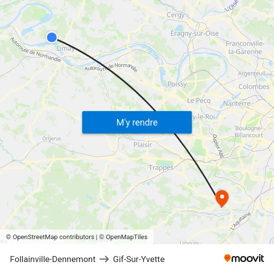 Follainville-Dennemont to Gif-Sur-Yvette map