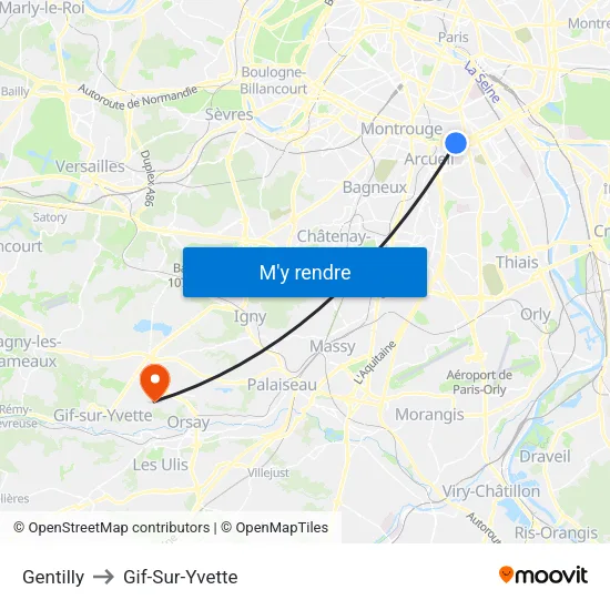 Gentilly to Gif-Sur-Yvette map
