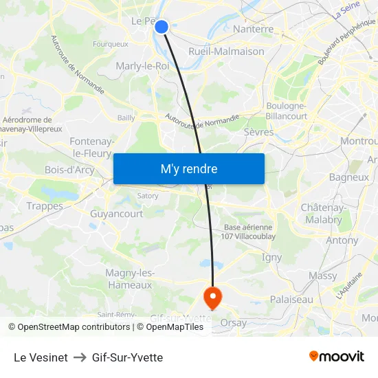 Le Vesinet to Gif-Sur-Yvette map