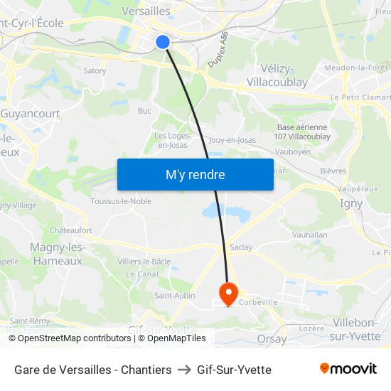 Gare de Versailles - Chantiers to Gif-Sur-Yvette map