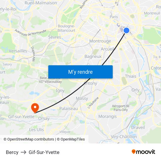Bercy to Gif-Sur-Yvette map