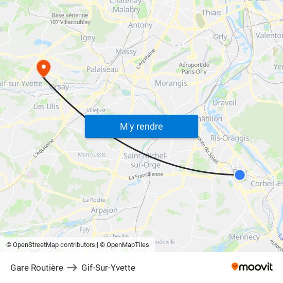 Gare Routière to Gif-Sur-Yvette map