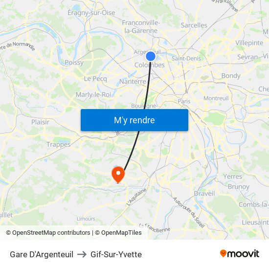 Gare D'Argenteuil to Gif-Sur-Yvette map