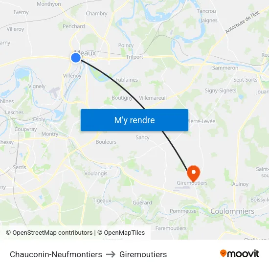 Chauconin-Neufmontiers to Giremoutiers map