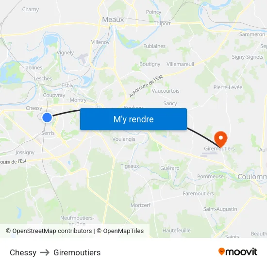 Chessy to Giremoutiers map