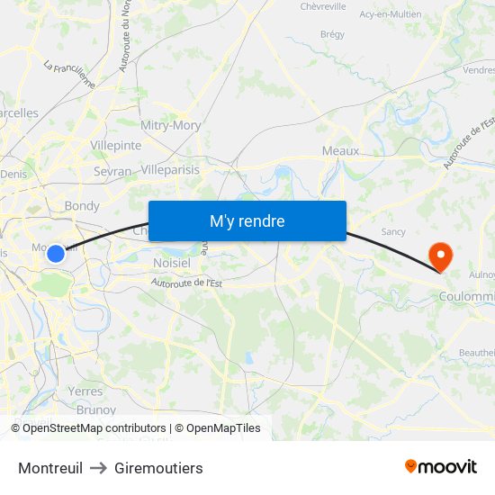 Montreuil to Giremoutiers map
