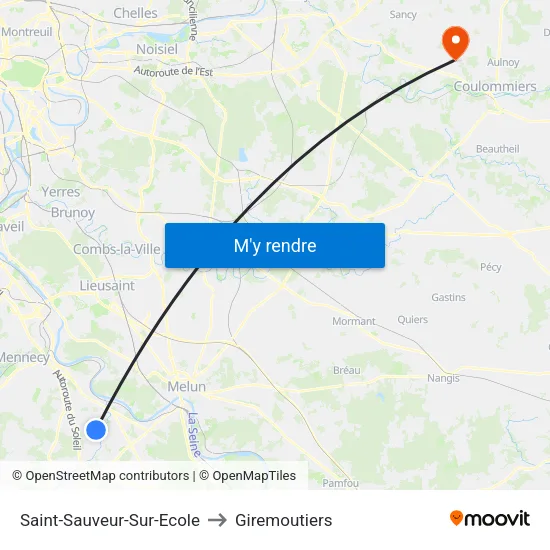 Saint-Sauveur-Sur-Ecole to Giremoutiers map