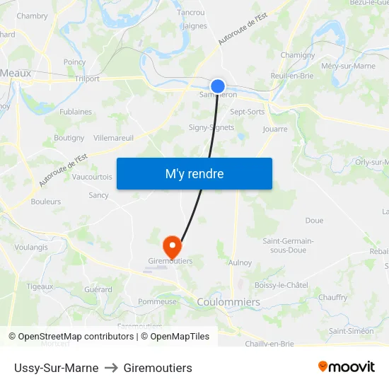 Ussy-Sur-Marne to Giremoutiers map