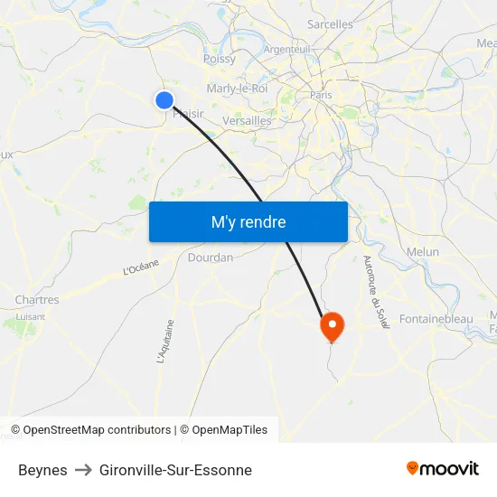 Beynes to Gironville-Sur-Essonne map