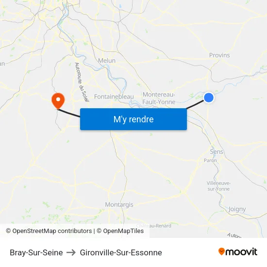 Bray-Sur-Seine to Gironville-Sur-Essonne map