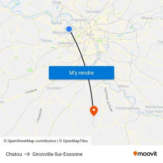 Chatou to Gironville-Sur-Essonne map