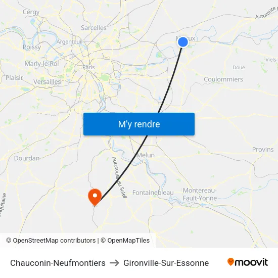 Chauconin-Neufmontiers to Gironville-Sur-Essonne map