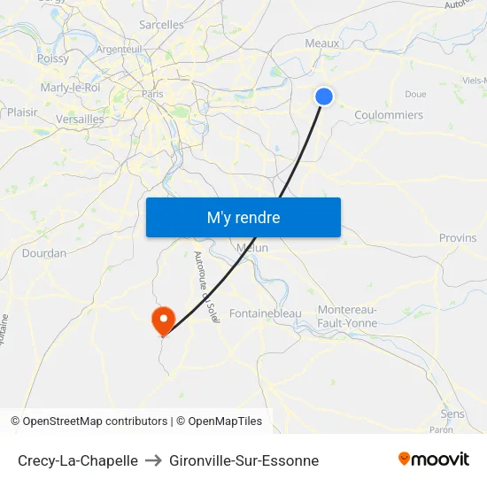Crecy-La-Chapelle to Gironville-Sur-Essonne map