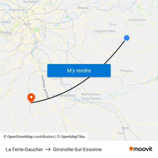 La Ferte-Gaucher to Gironville-Sur-Essonne map