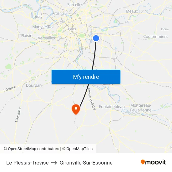 Le Plessis-Trevise to Gironville-Sur-Essonne map