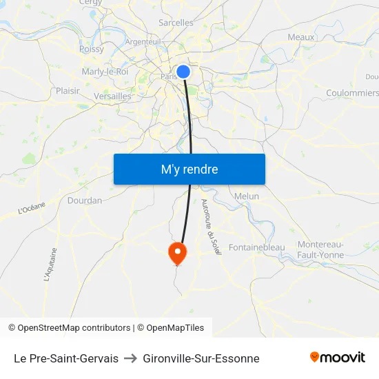 Le Pre-Saint-Gervais to Gironville-Sur-Essonne map