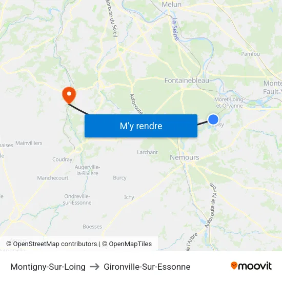 Montigny-Sur-Loing to Gironville-Sur-Essonne map