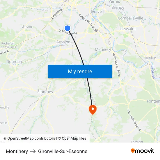 Montlhery to Gironville-Sur-Essonne map