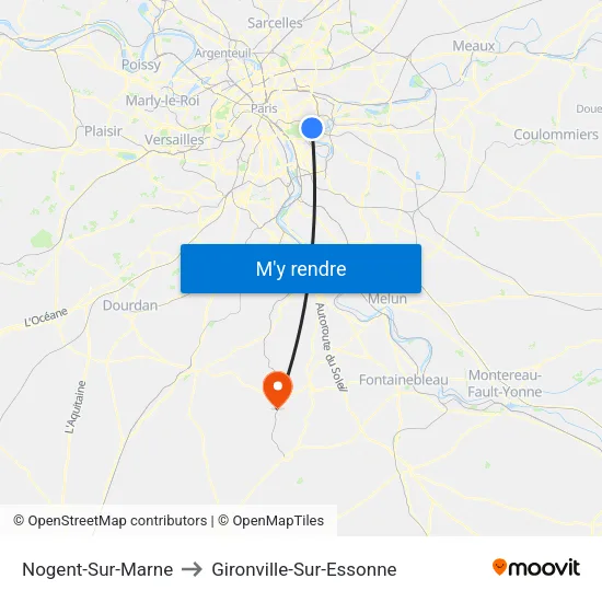 Nogent-Sur-Marne to Gironville-Sur-Essonne map