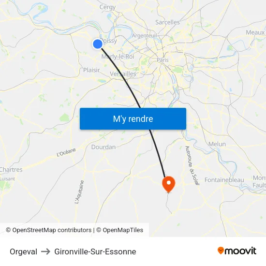 Orgeval to Gironville-Sur-Essonne map