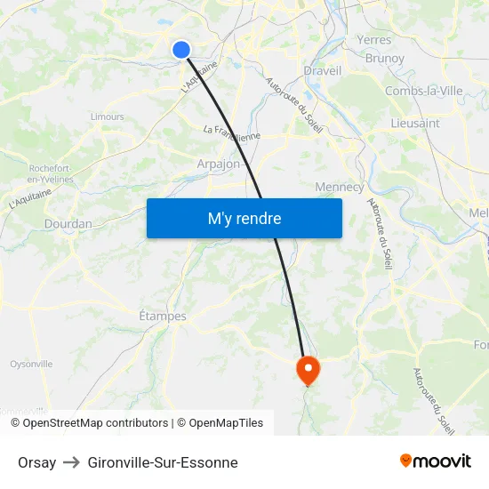 Orsay to Gironville-Sur-Essonne map