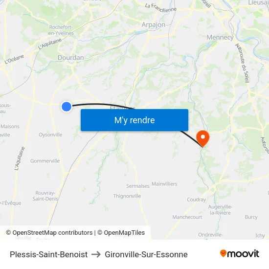 Plessis-Saint-Benoist to Gironville-Sur-Essonne map