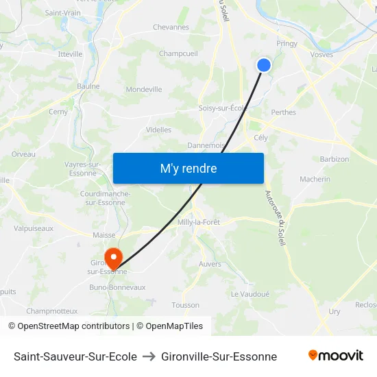 Saint-Sauveur-Sur-Ecole to Gironville-Sur-Essonne map
