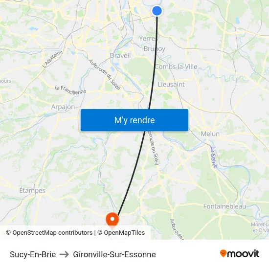 Sucy-En-Brie to Gironville-Sur-Essonne map