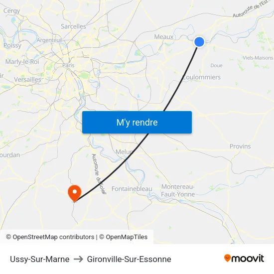 Ussy-Sur-Marne to Gironville-Sur-Essonne map