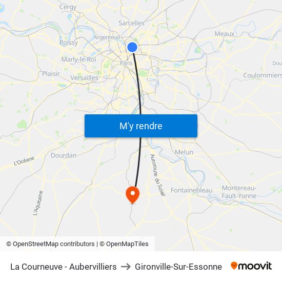 La Courneuve - Aubervilliers to Gironville-Sur-Essonne map