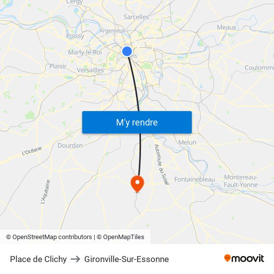 Place de Clichy to Gironville-Sur-Essonne map