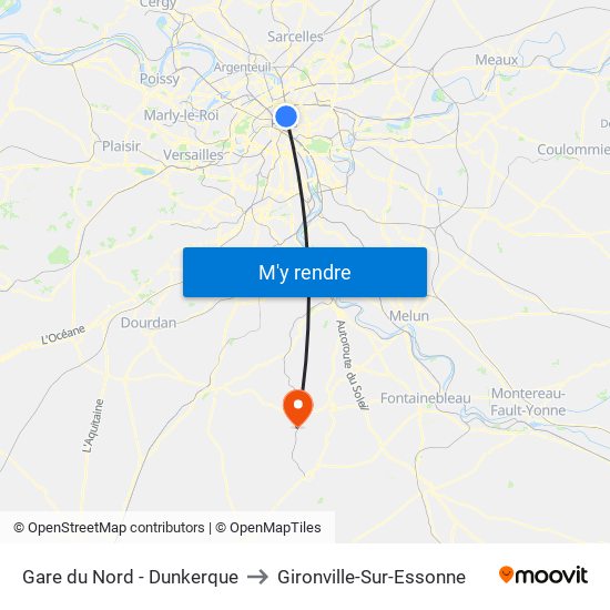 Gare du Nord - Dunkerque to Gironville-Sur-Essonne map