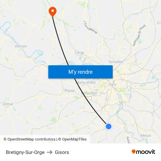 Bretigny-Sur-Orge to Gisors map
