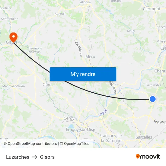 Luzarches to Gisors map