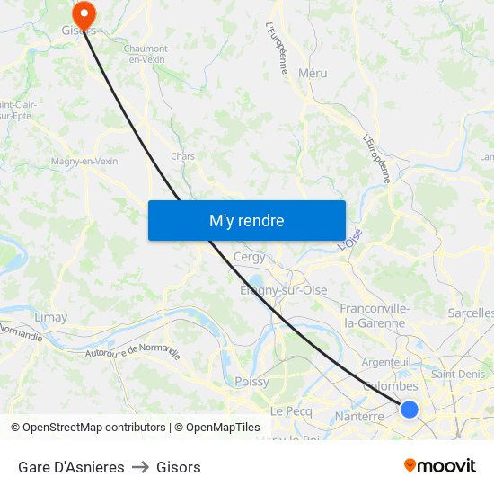 Gare D'Asnieres to Gisors map