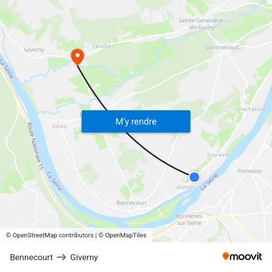 Bennecourt to Giverny map
