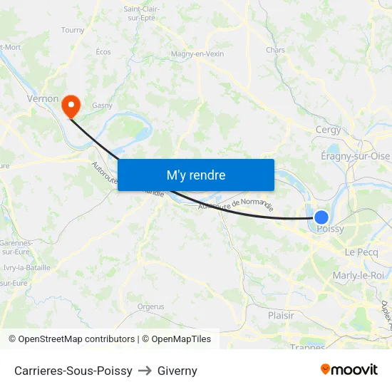 Carrieres-Sous-Poissy to Giverny map