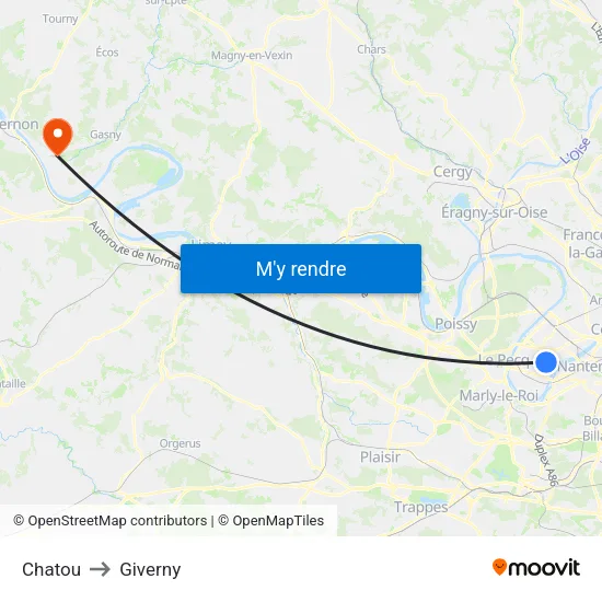 Chatou to Giverny map