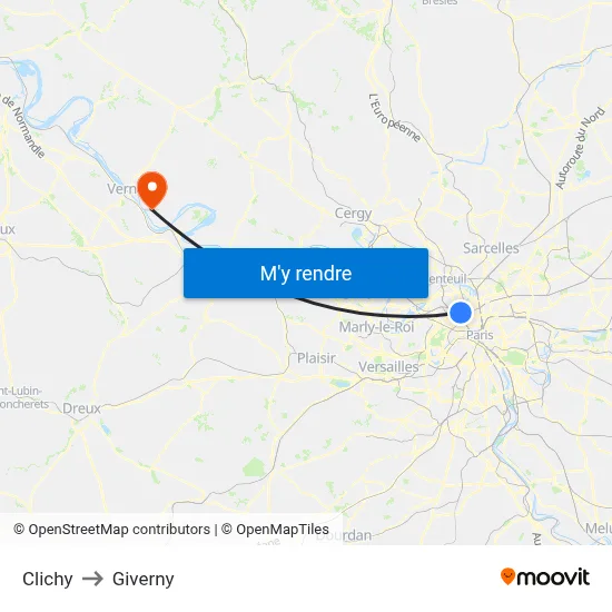 Clichy to Giverny map