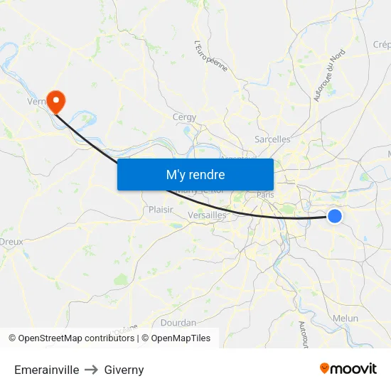 Emerainville to Giverny map