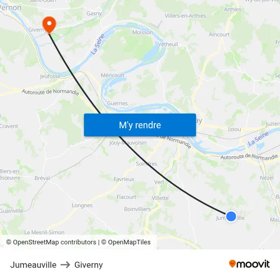 Jumeauville to Giverny map
