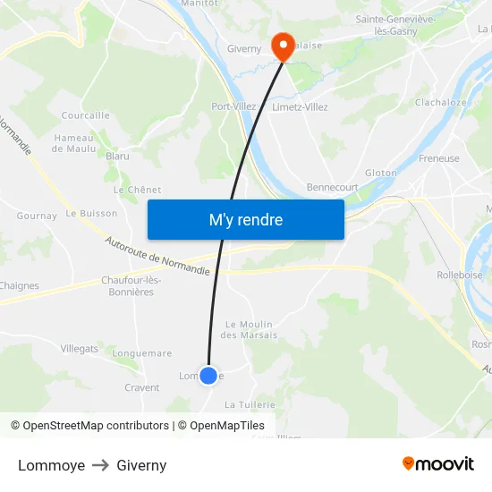 Lommoye to Giverny map