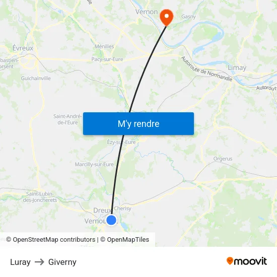 Luray to Giverny map