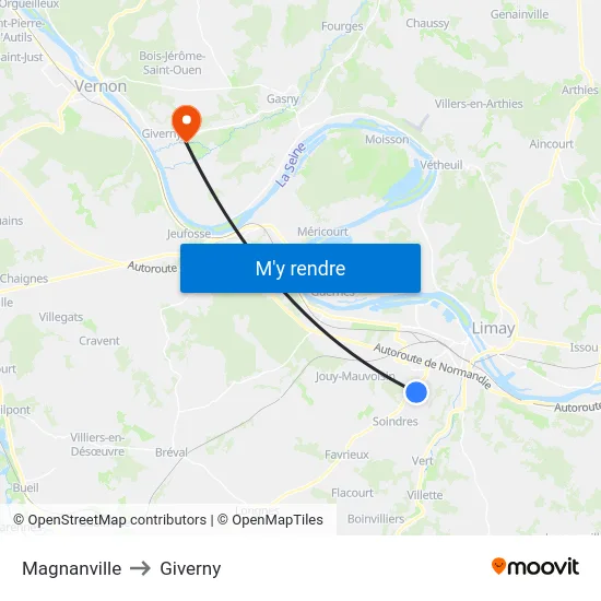 Magnanville to Giverny map