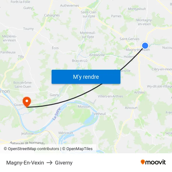 Magny-En-Vexin to Giverny map