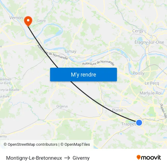 Montigny-Le-Bretonneux to Giverny map