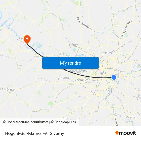 Nogent-Sur-Marne to Giverny map