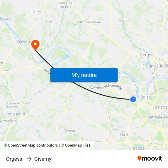 Orgeval to Giverny map