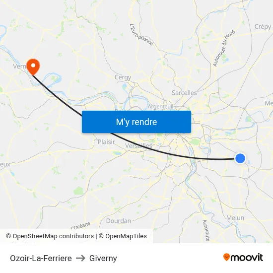 Ozoir-La-Ferriere to Giverny map